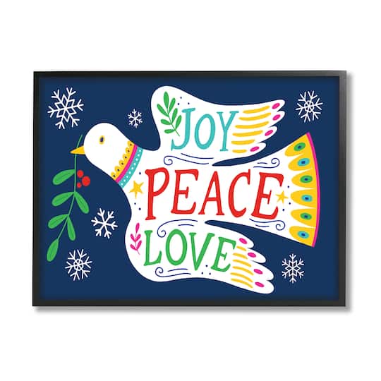 Stupell Industries Joy Peace Love Dove Holly Sprig Framed Giclee Art